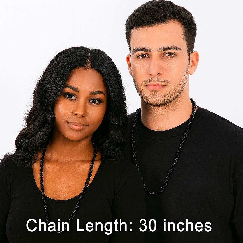 Rope Chain Necklace 10mm 30″ Gold Plated Silver Black & Rose Men Hip Hop Jewelry