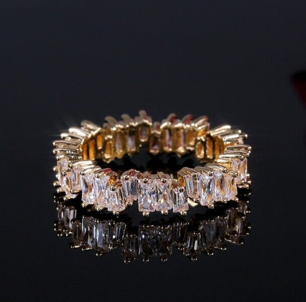 3.5 CT Simulated Diamond Band Ring Yellow Gold Plated Stunning Valentine’s Gift
