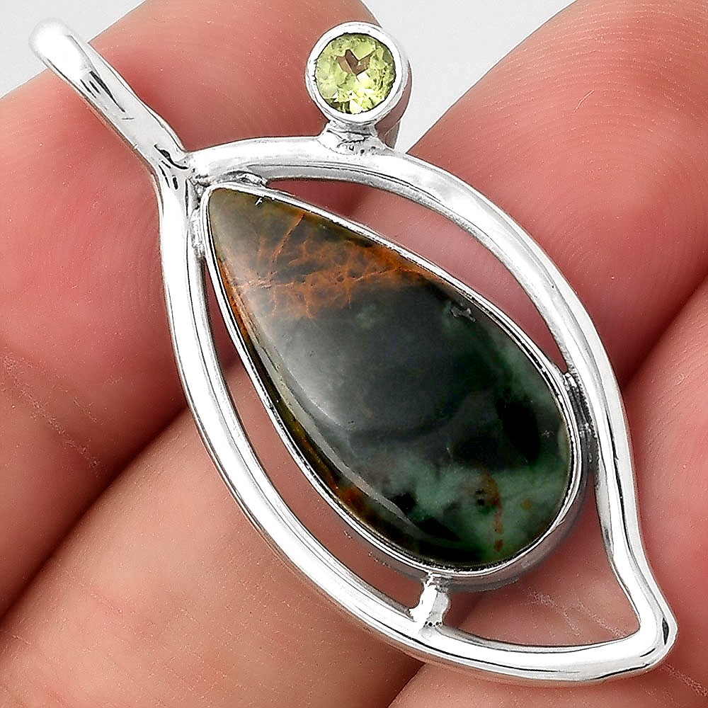 Turkish Rainforest Chrysocolla and Peridot 925 Silver Pendant Jewelry P-1640