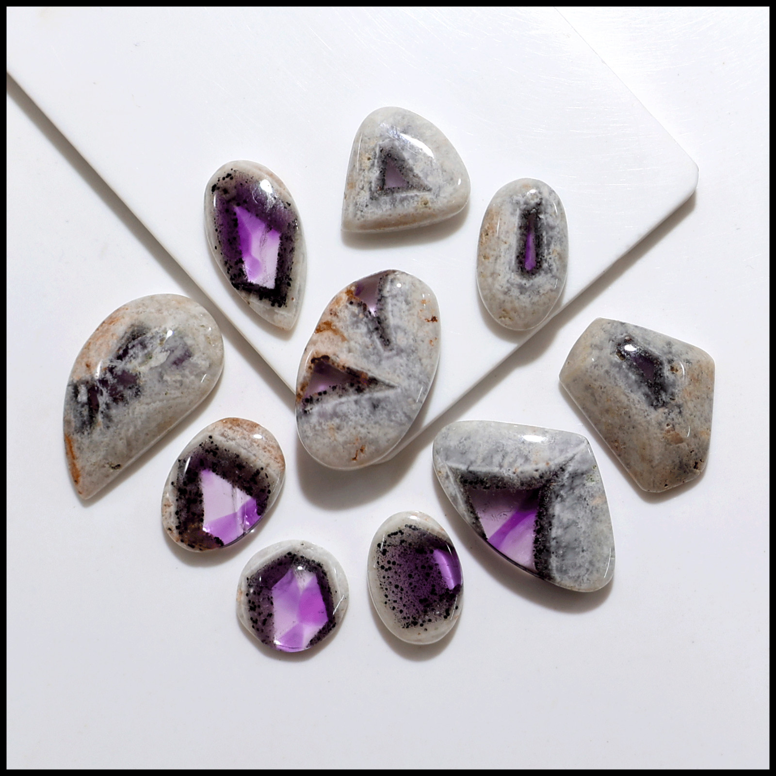 Asteroids In Space~ 10 PC Trapiche Amethyst 13mm-27mm Rare Cosmic Pattern Cabs