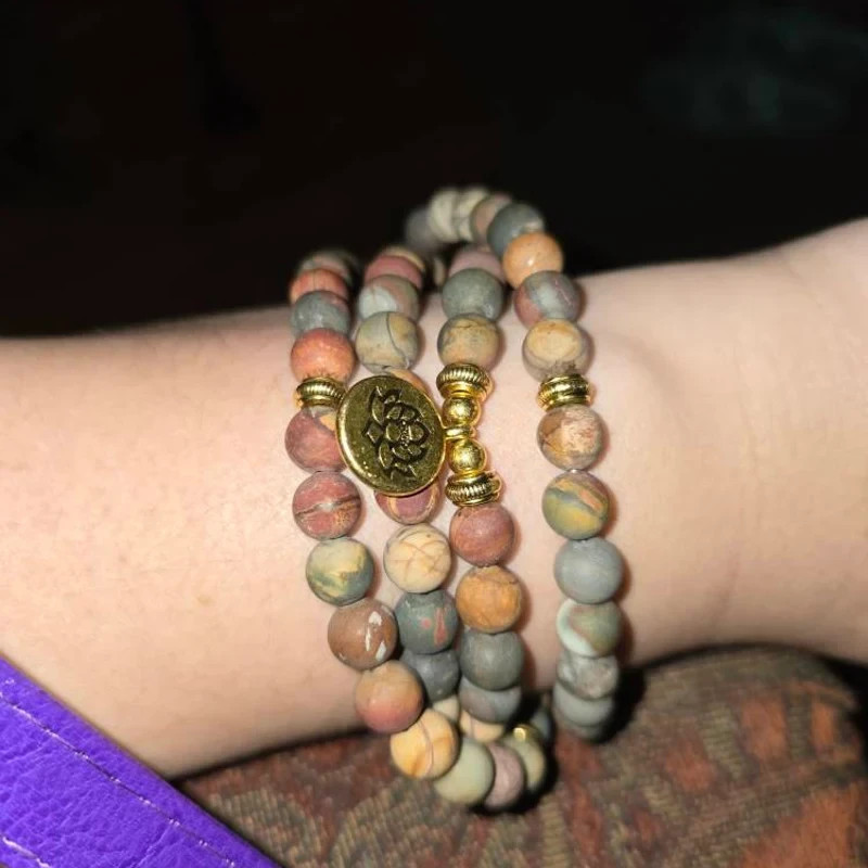 Vintage Red Creek Jasper Stone Bracelet Necklace 108 Beads Mala Jewelry Gifts