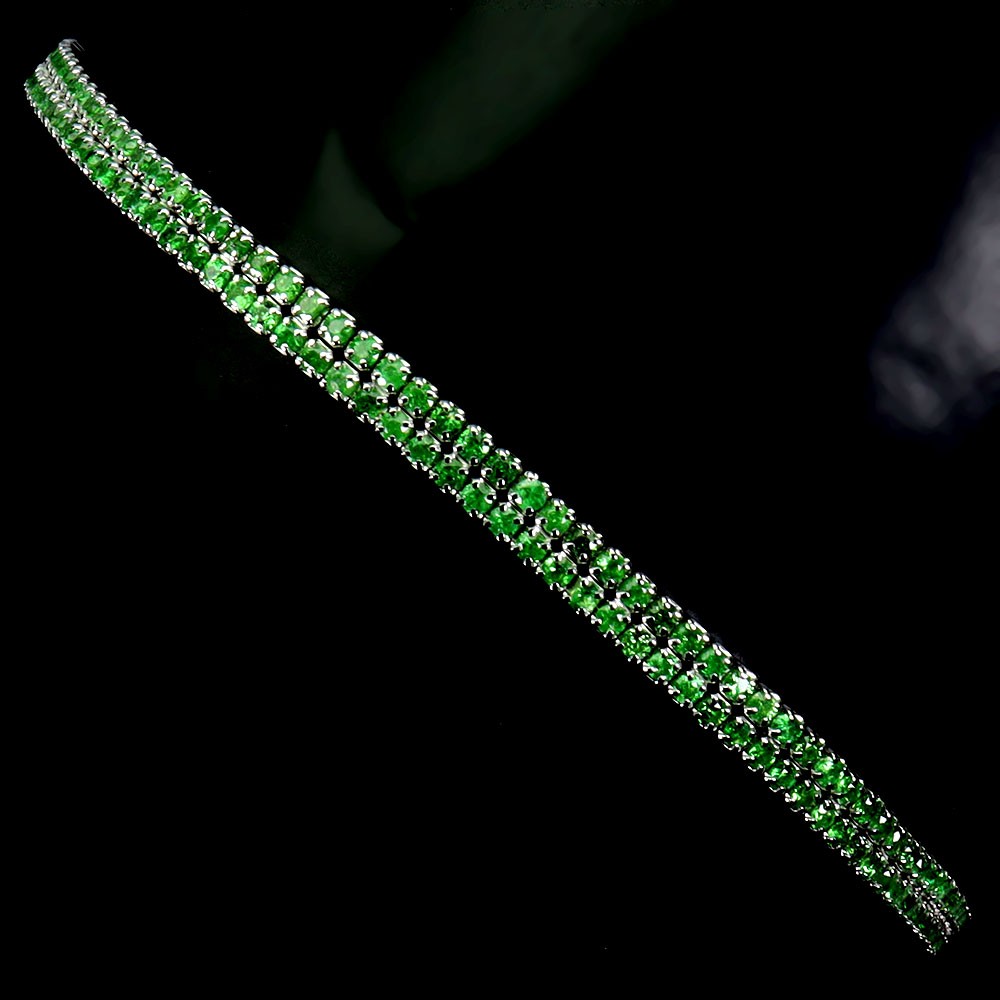 925 Sterling Silver Bracelet Tsavorite Garnet Round Diamond Cut Gemstone 7 In