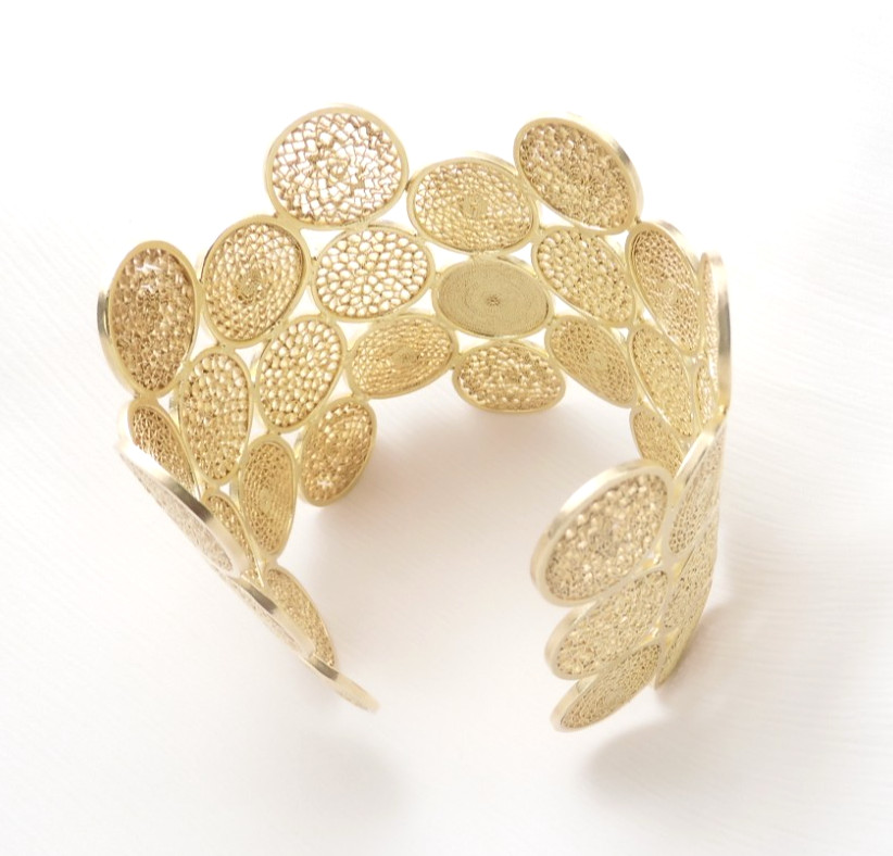 Colombian Handmade 43.70 Grs Filigree Bracelet Silver Gold Plated with 18k Gold