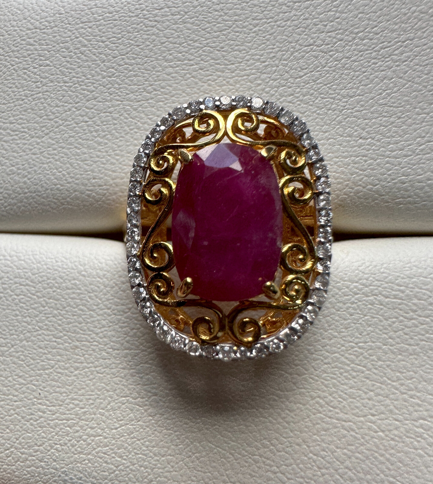 A Custom Handmade Certified 6.29cts Natural MogokRuby & Diamonds 14k y gold ring
