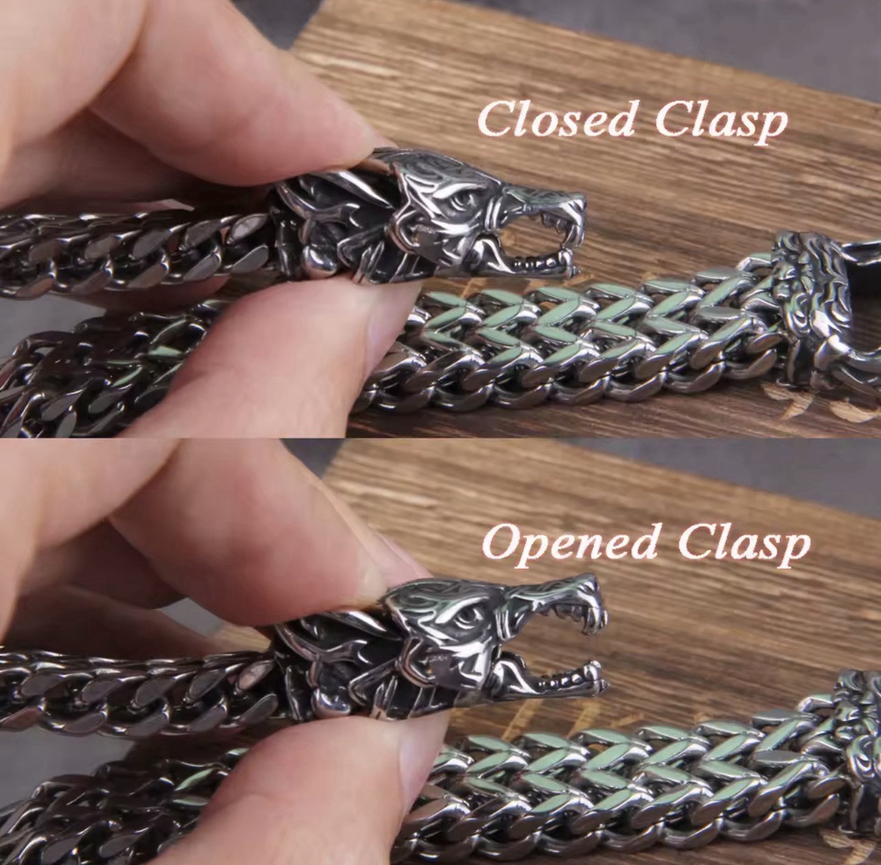 Men’s Retro Viking Wolf Head Bracelet, Vintage Fashion, Stainless Steel, 21cm