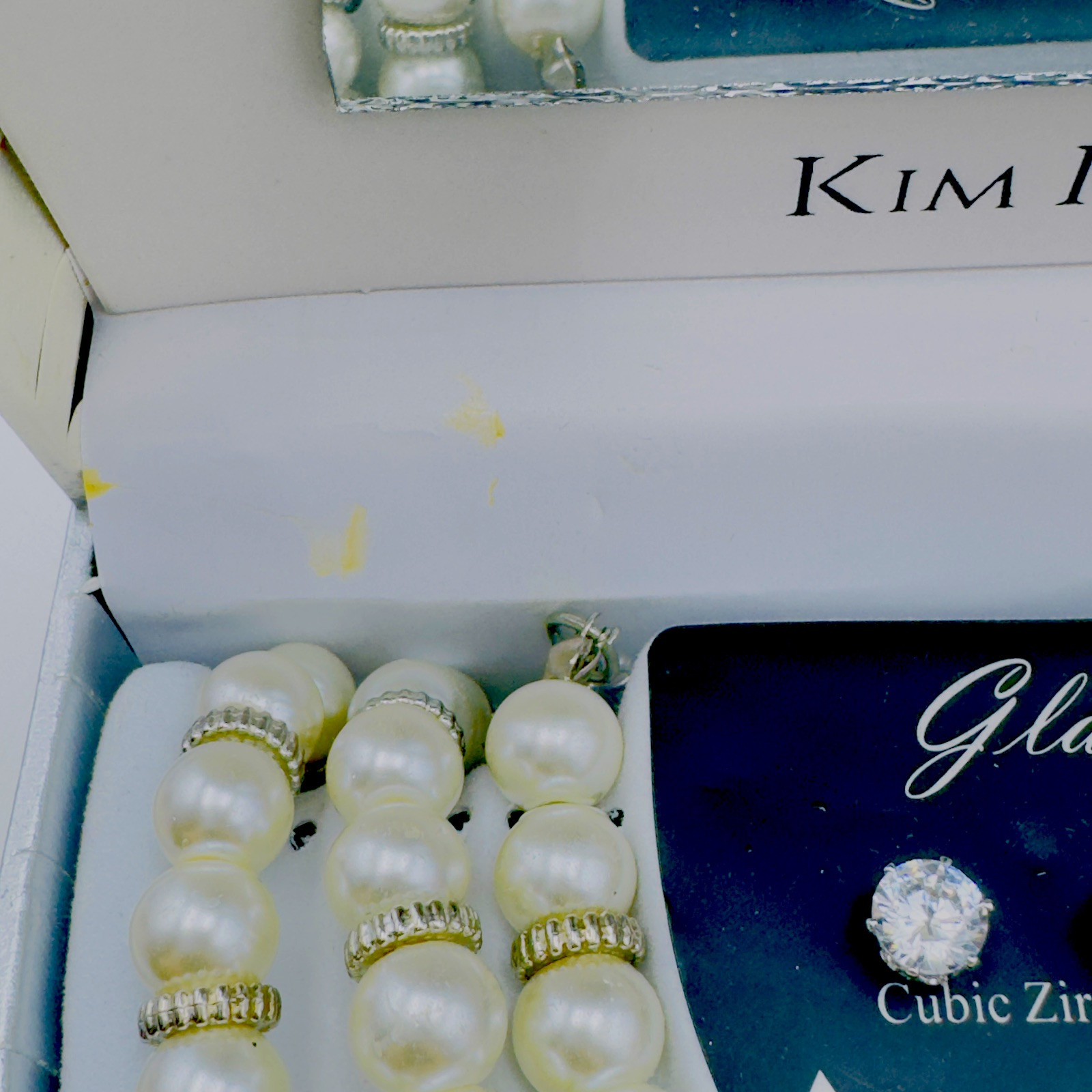 Kim Rogers Necklace Bracelet Earrings 5p Jewelry Set Cubic Zirconia Glass Pearls