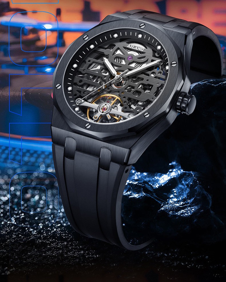 AILANG Luminous Skeleton Sapphire Crystal Tourbillon Automatic Mechanical Watch