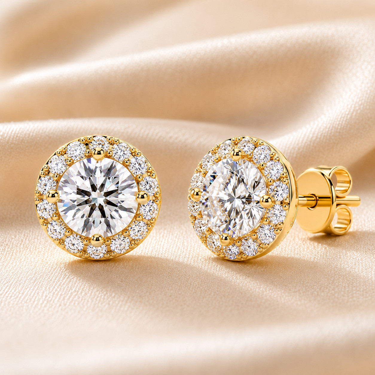 Round Halo Lab Grown Diamond Stud Earrings 925 Sliver 1.20 CTW CVD DEF VVS2 VS1