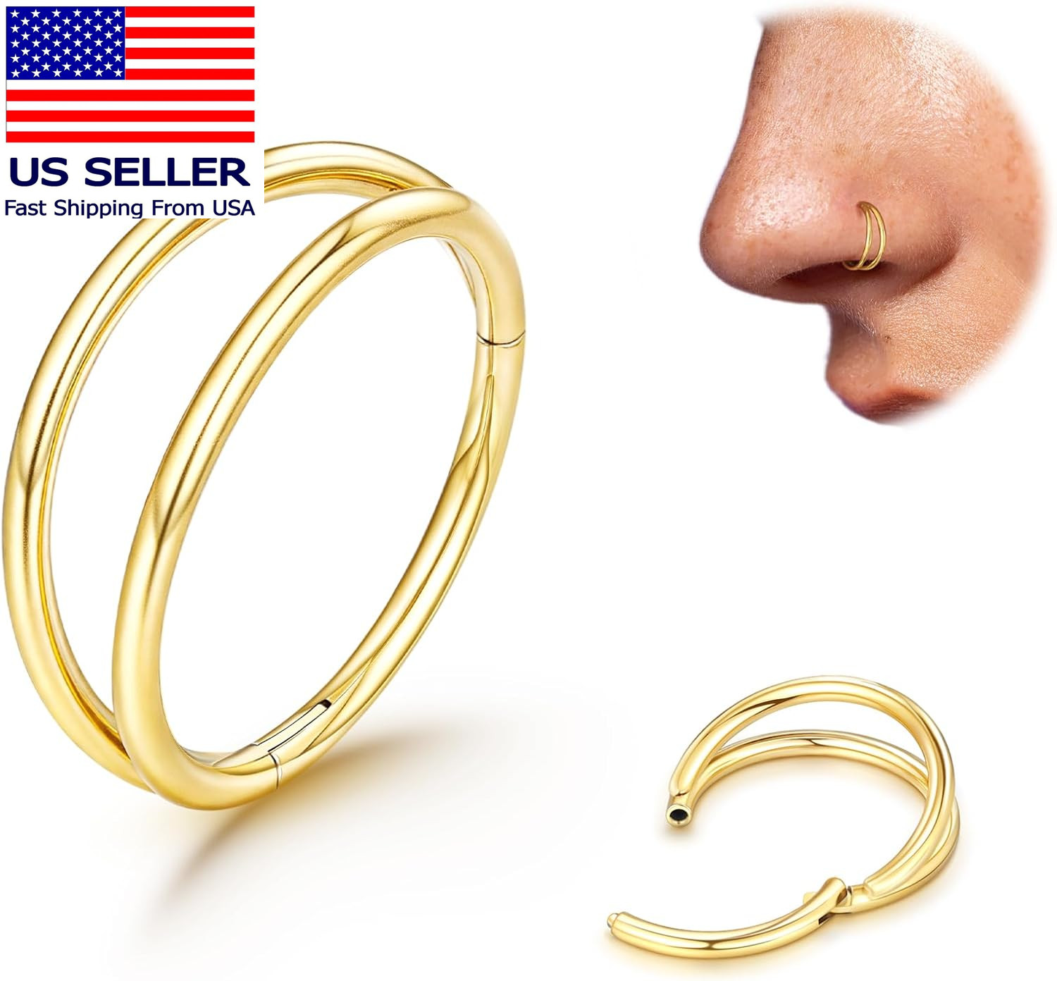 Titanium Double Hoop Nose Ring 20G 18G Gold Silver Black Nose Rings Hoops for Wo