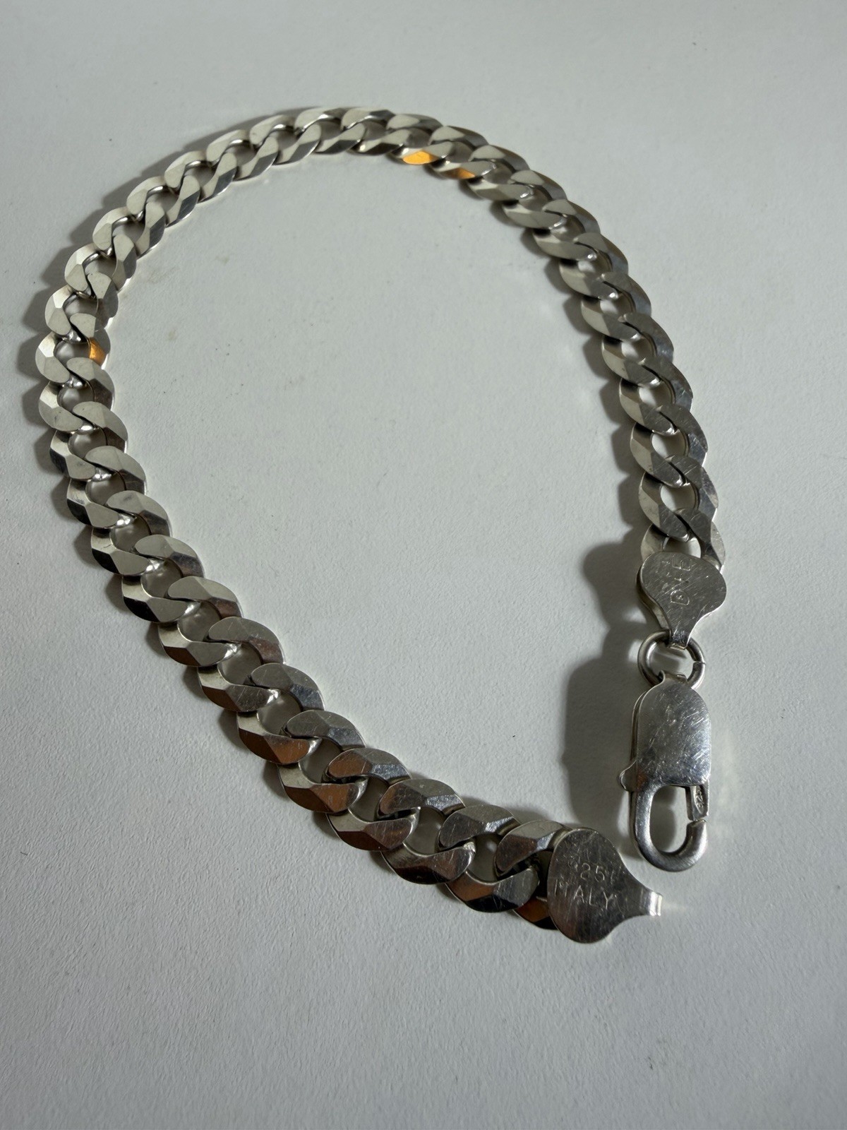 Sterling Silver 925 Italy Curb Link Chain Bracelet 9 in. 8mm