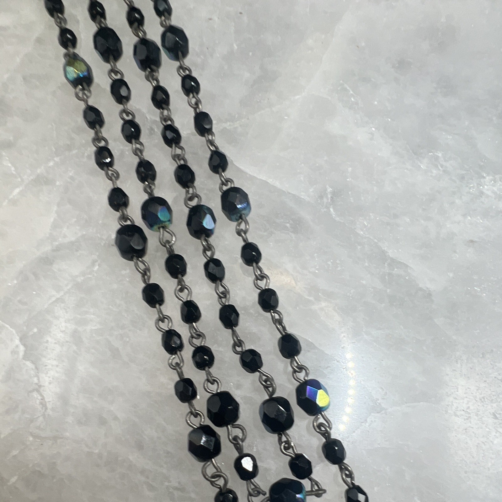 Chico’s Aurora Borealis Iridescent Beaded Multi-Strand Necklace Silver Tone