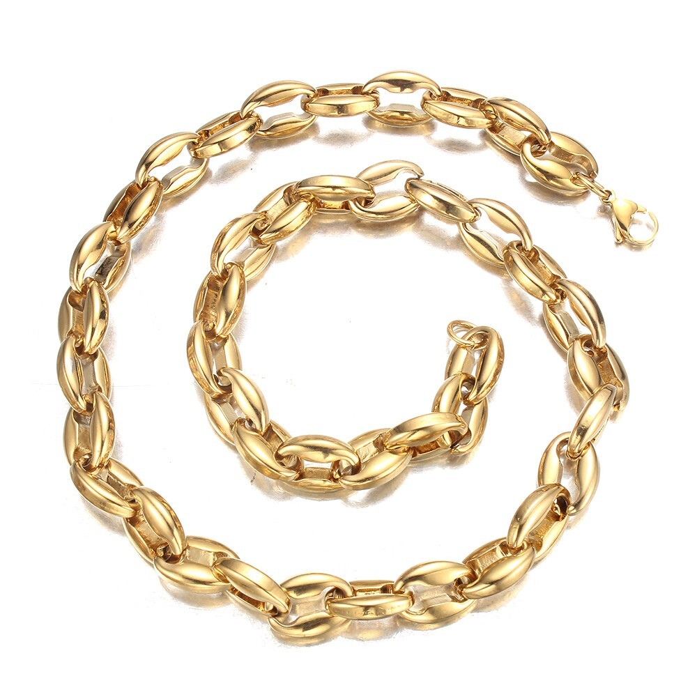 Women Men 6.5/7.5/10/12mm Gold Tone Stainless Steel Coffee Beads Chain Necklace