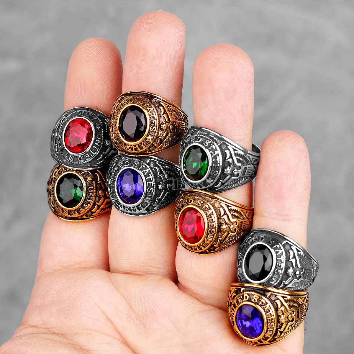 Stainless Steel Rings Gold Silver Color Red Blue Rhinestone Simple Luxury Gift
