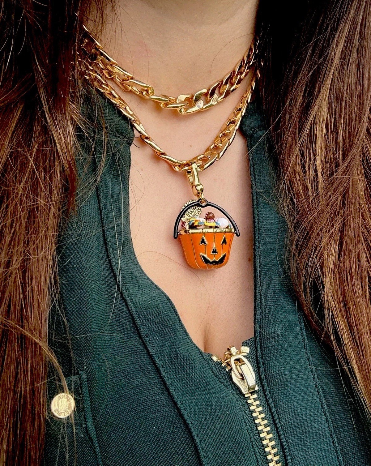 HALLOWEEN PUMPKIN CANDY BUCKET CHARM Pendant Gemstone Jack O Lantern Y2K Jewelry