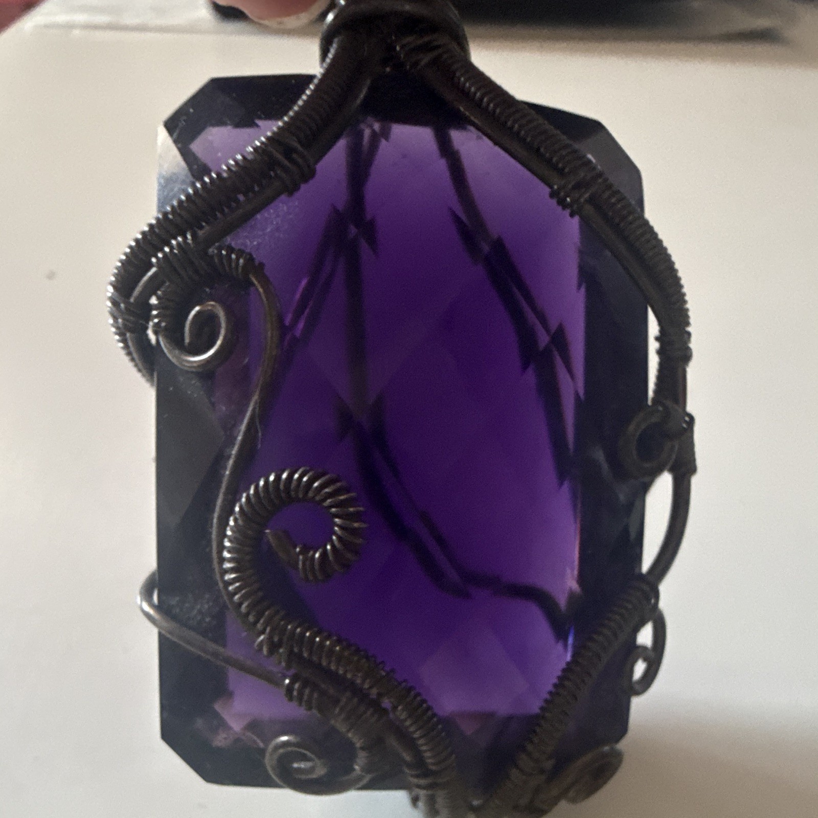 HUGE 2”x 1.5”x .75” Faceted Amethyst Crystal Wire Wrapped Pendant