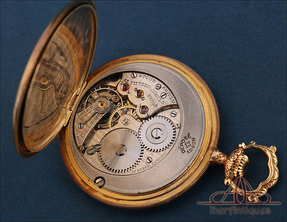 Antique Ultrafine Movado Pocket Watch. 18K Gold and Diamonds. Circa 1930