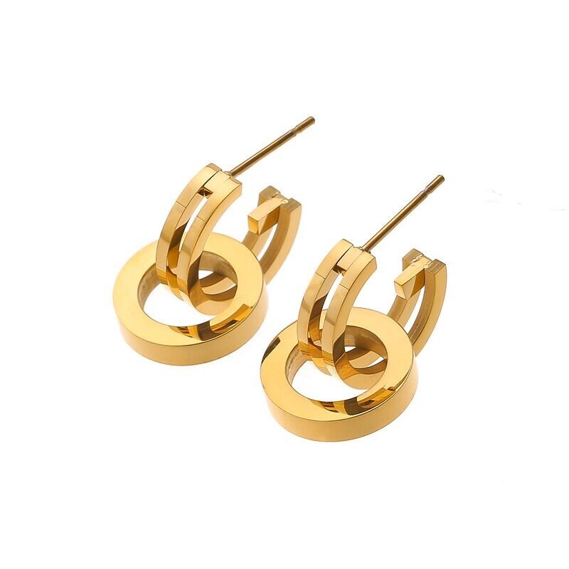 Woman 18K Gold Plated Round Hoop Huggie Earring Stud Stainless Steel