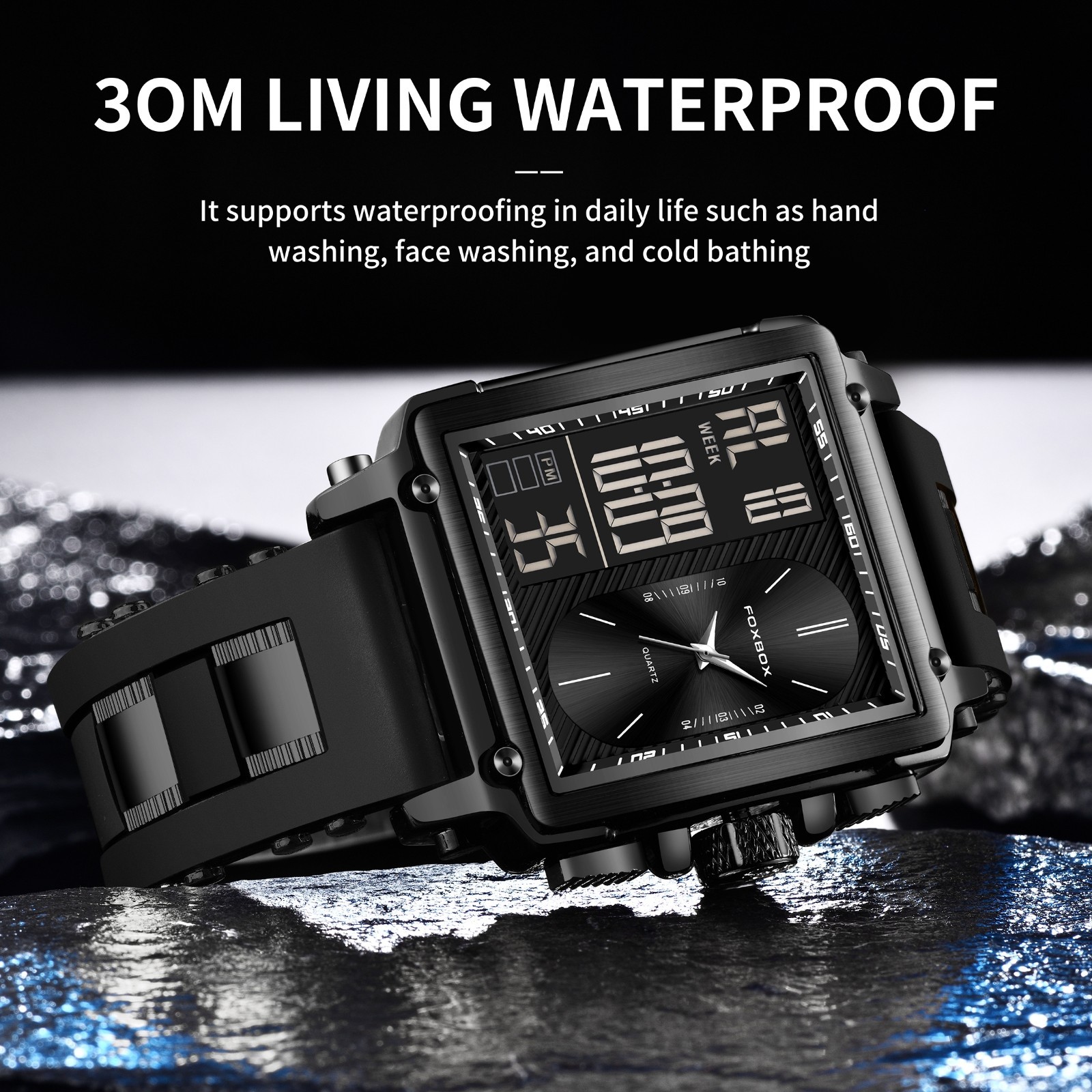 LIGE Sport Watch Men Military Square Big Dial Male Quartz Digital LED Wristwatch