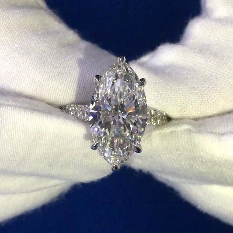 3.05Ctw Marquise Cut Moissanite Classic Engagement Ring In 14K White Gold Plated