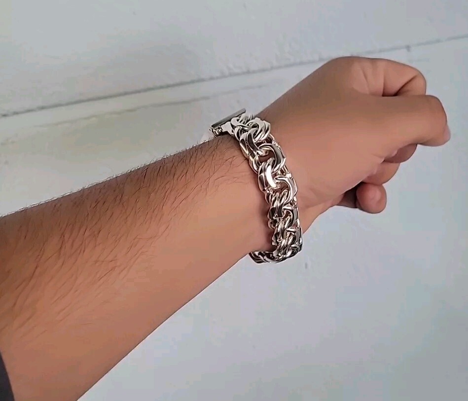 925 Sterling Silver Chino Link ID Bracelet Plain Frame 114g 8inch 15mm Hand Made