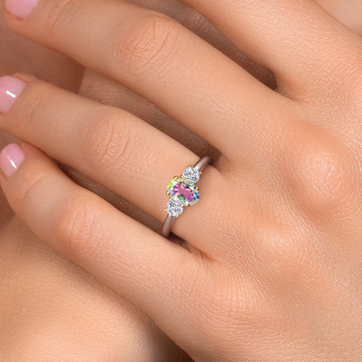 925 Silver and 10K Yellow Gold Mercury Mist Mystic Topaz and Lab Grown Diamond