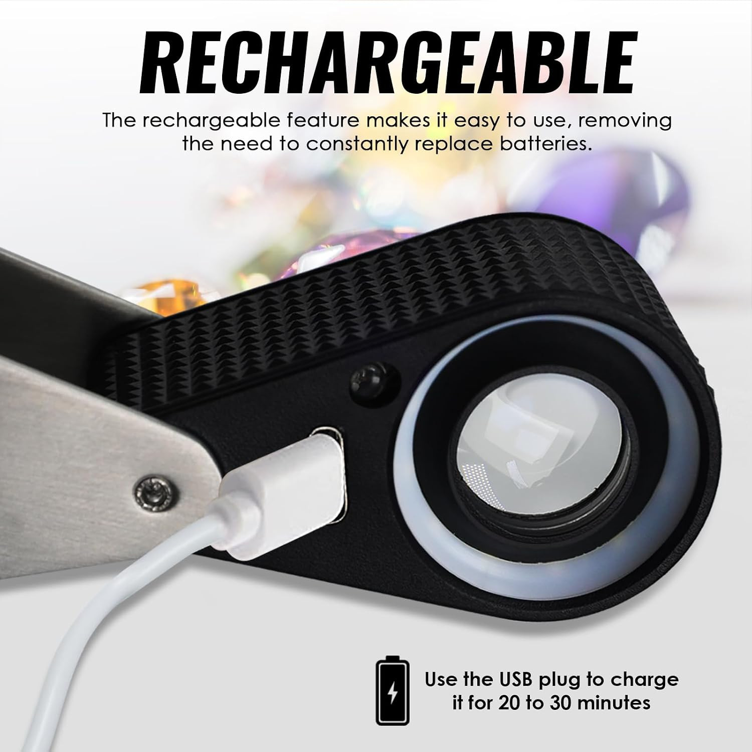 10X Jewelers Loupe with UV & LED Lights, Rechargeable 10X Loupe Magnifier 22Mm O