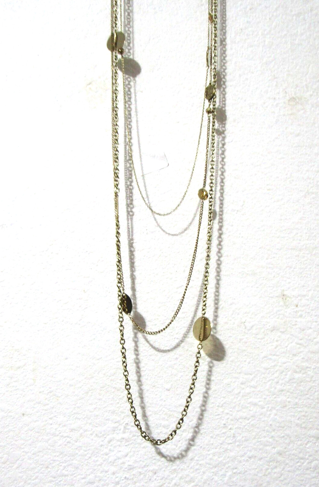 Gold Tone Triple Chain Station Necklace 7*32 to 34 inch