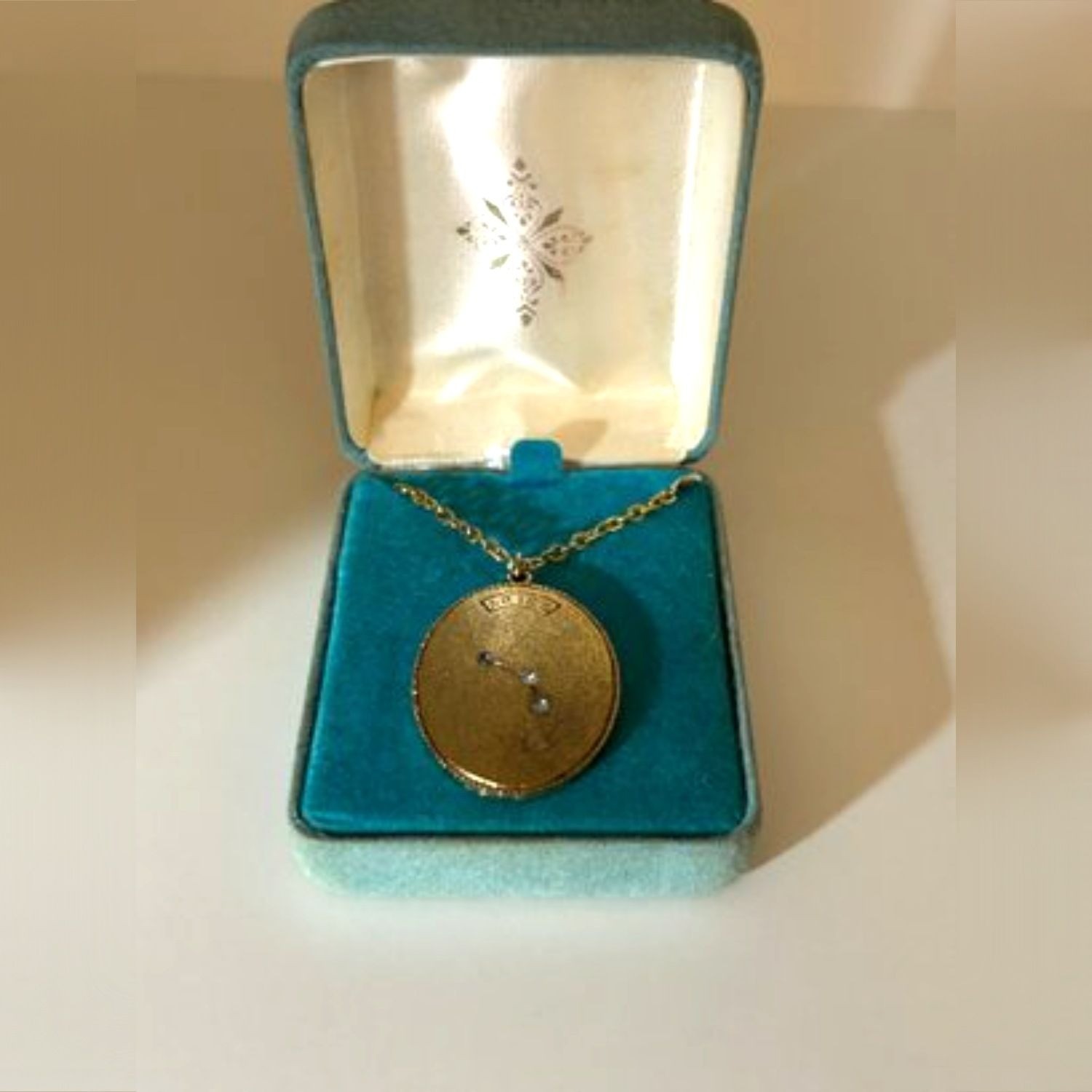 Aries Zodiac Constellation Pendant Necklace Gold Tone Blue Rhinestones