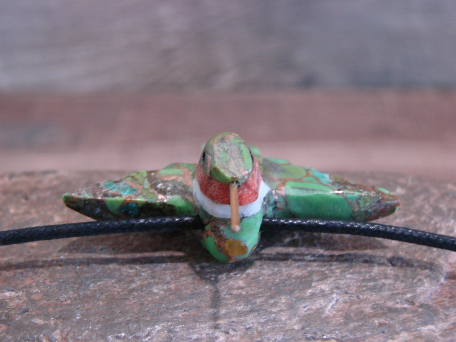 Hand Carved Bronze Gaspeite Aggregate Hummingbird Fetish Necklace – Mitchell