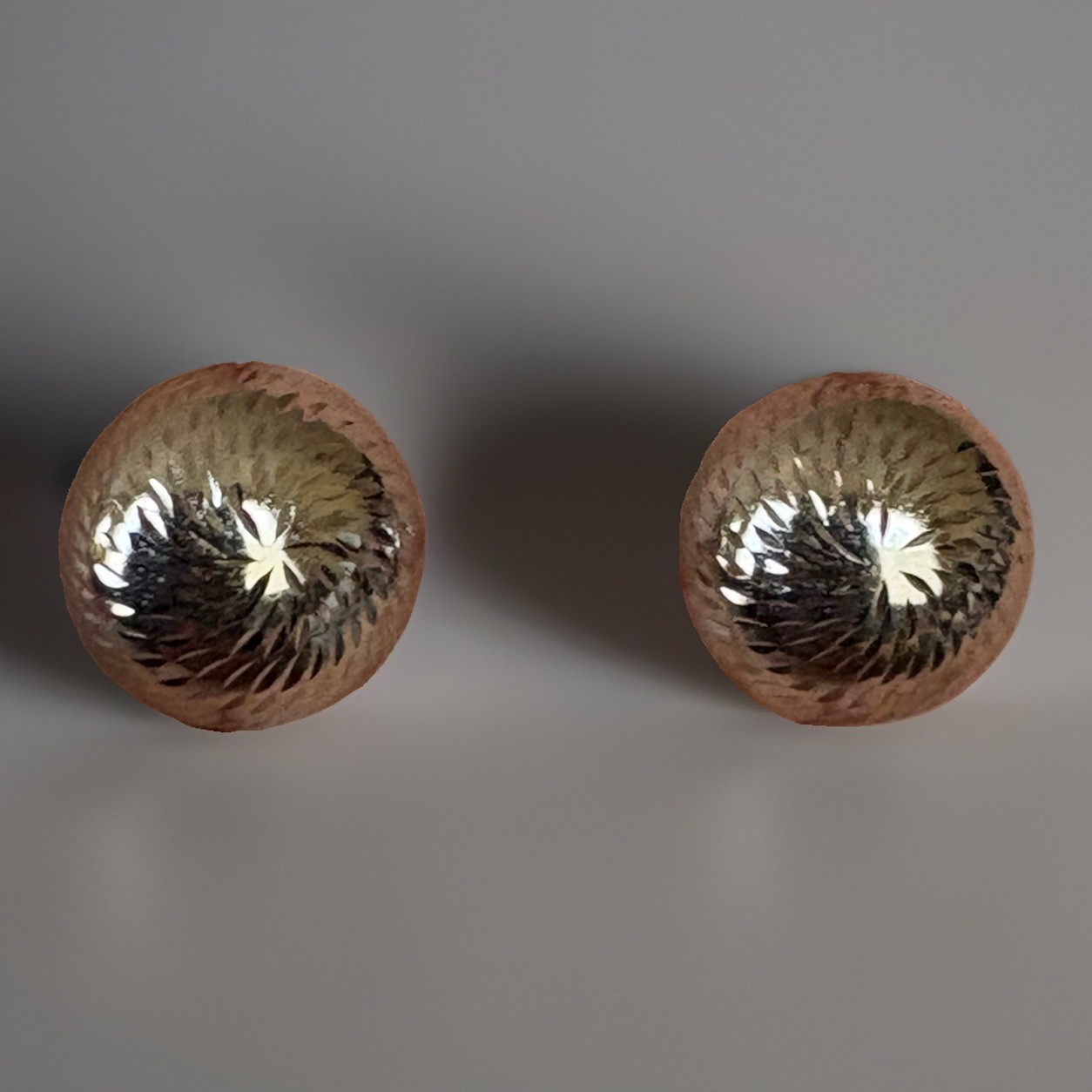 Solid 10K White Gold Lightweight Etched Button Stud Earrings- High Polish Finish