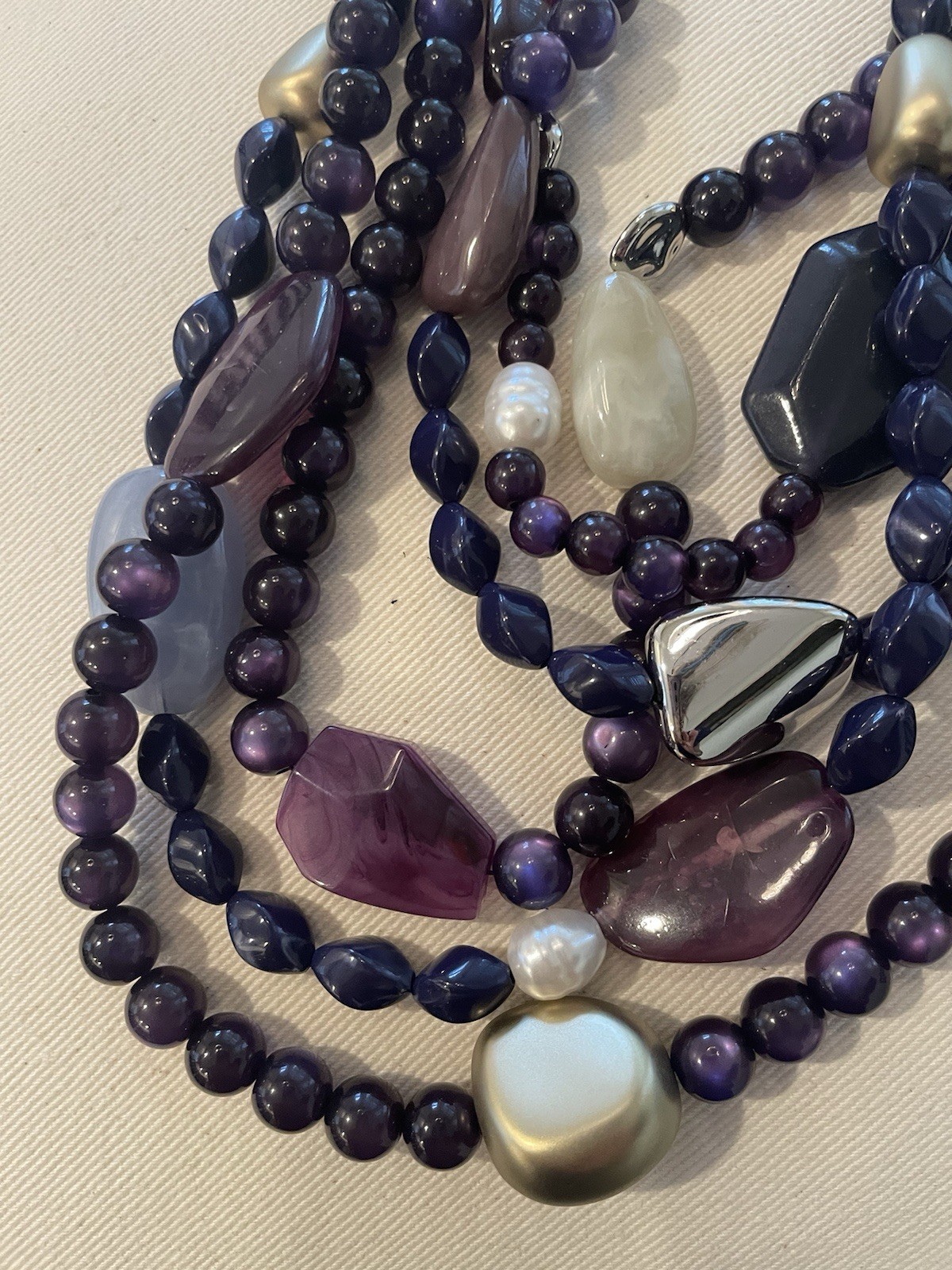 CHICOS Necklace, 5 Large Strands, Roping, Purple, Blue, Amethyst, 16″ 3″ extende