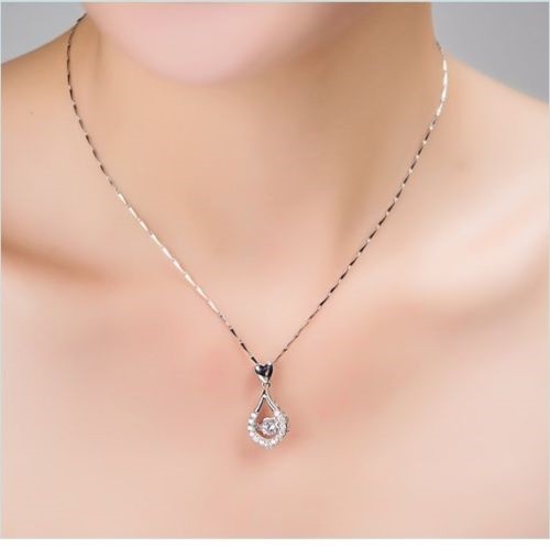 925 Silver Charm Cubic Zirconia Choker Bib Pendant Necklace 18″ Chain Gift Box