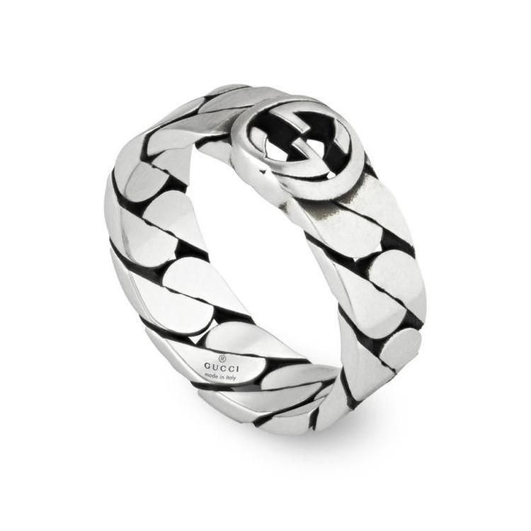 Authentic Gucci Sterling Silver Interlocking G Chain Link Ring New $410