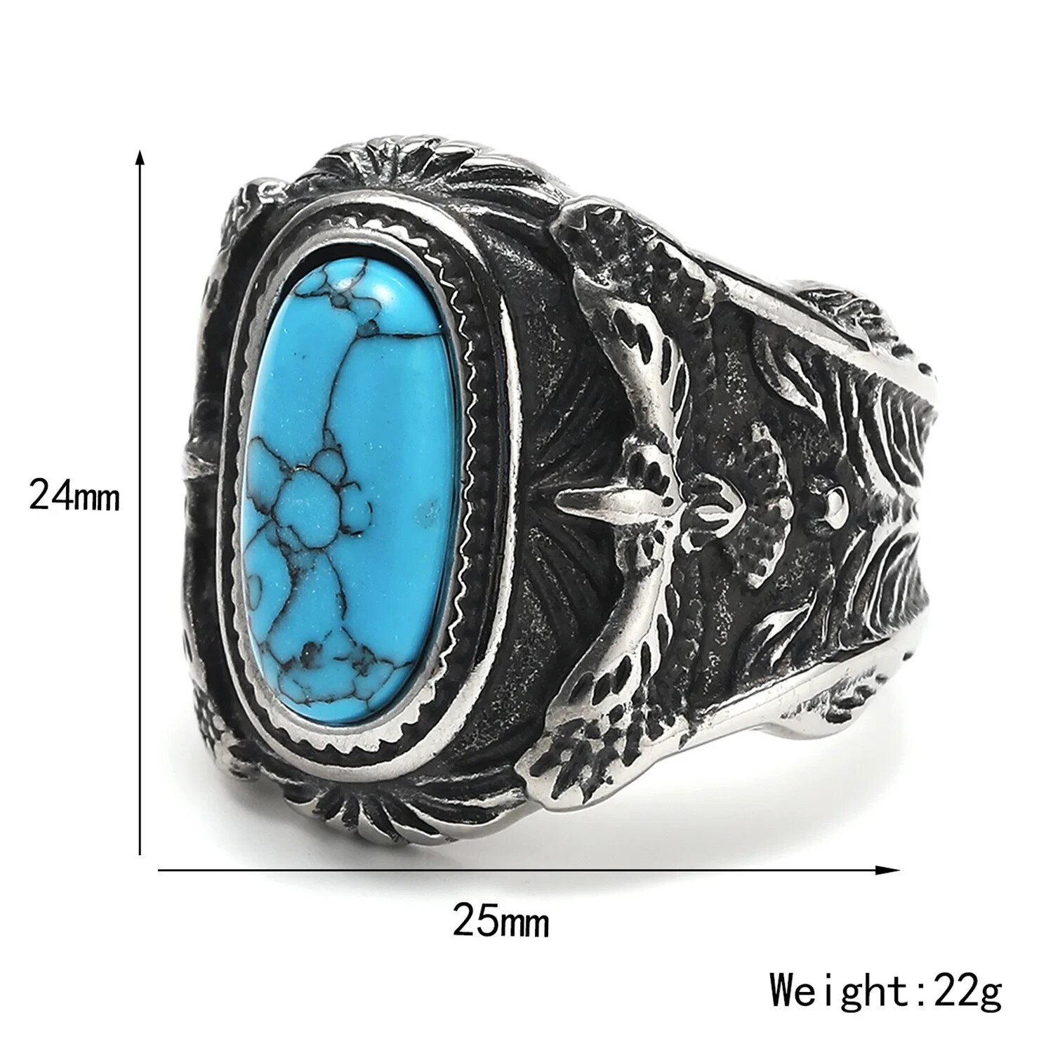 Mens Large Biker Eagle Turquoise Stone Ring Men Stainless Steel Size 7-15