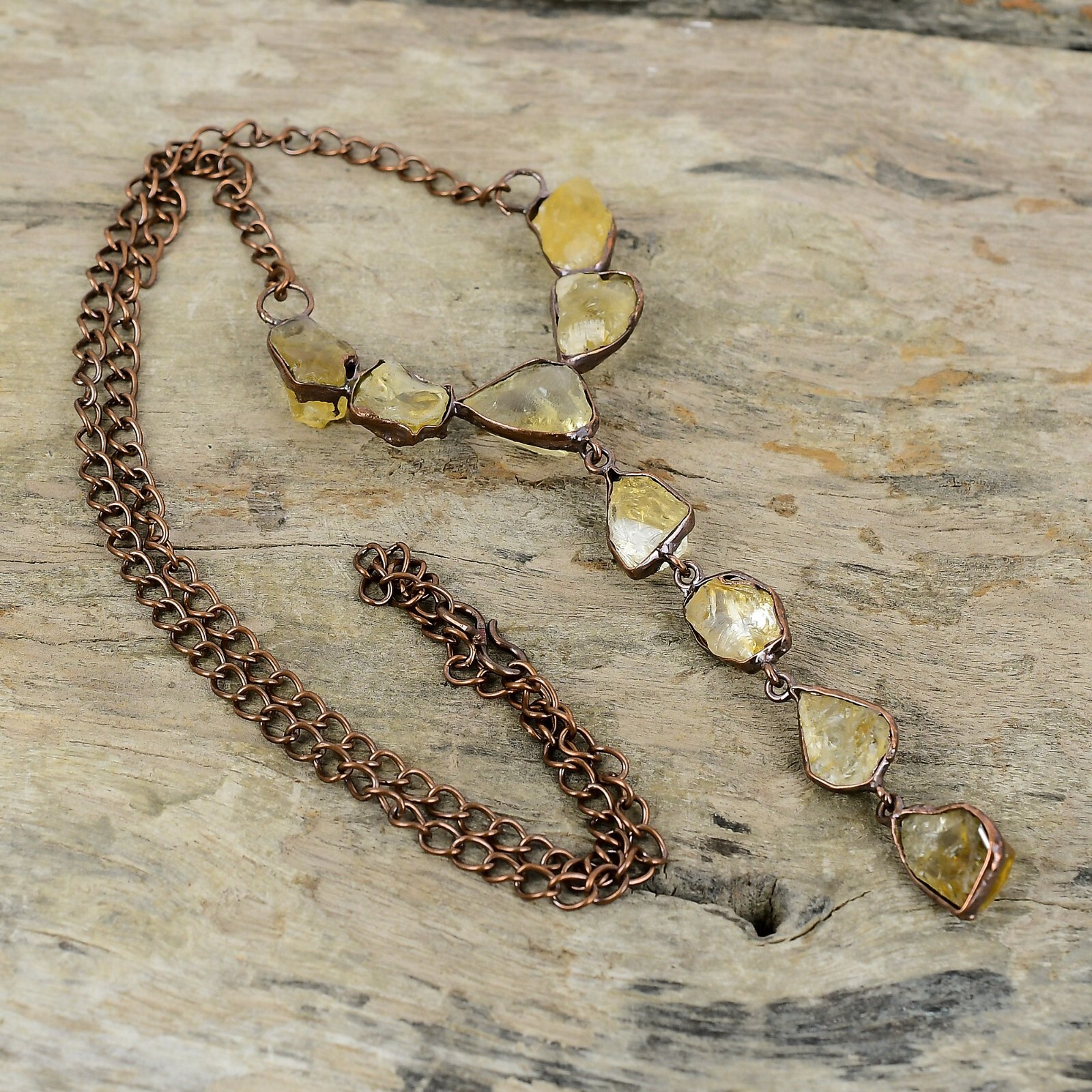 Citrine Rough Copper Love Gift Electroformed Chain Adjustable Necklace 18.0″