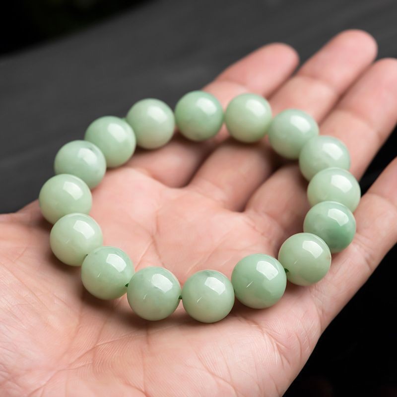 Real Grade A Natural Light Green Jadeite 13mm Round Beaded Stretch Bracelet 69g