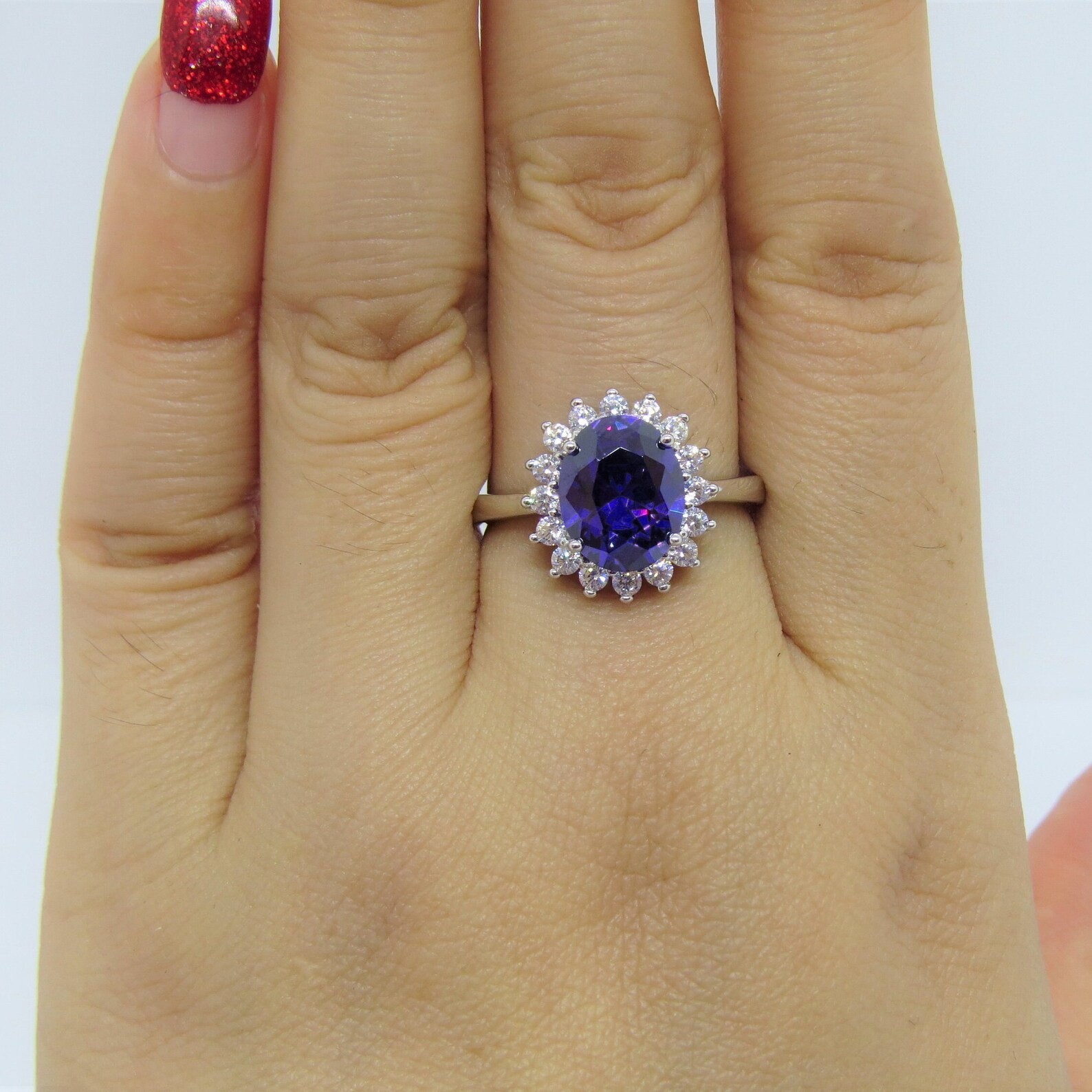 4.70 Ct Oval Cut Natural Sapphire Diamond Engagement Ring 14K Solid White Gold 6