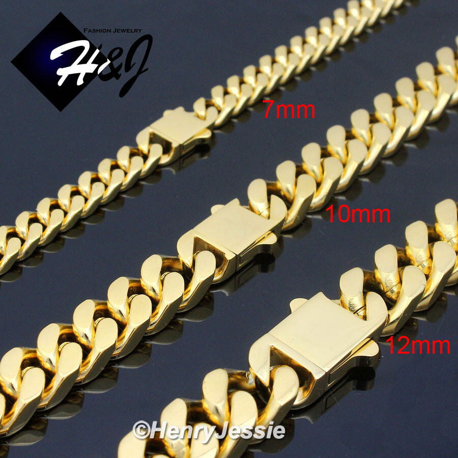 16-40″MEN Stainless Steel 7/10/12mm Silver/Gold Plated Miami Cuban Necklace*N166