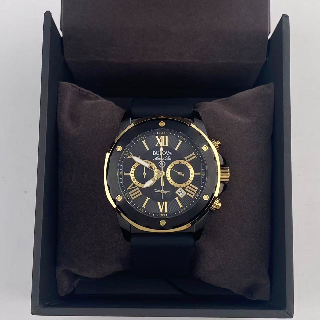 New Bulova Marine Star -98B278- Men’s Chronograph Quartz Watch Black Dial 44 mm