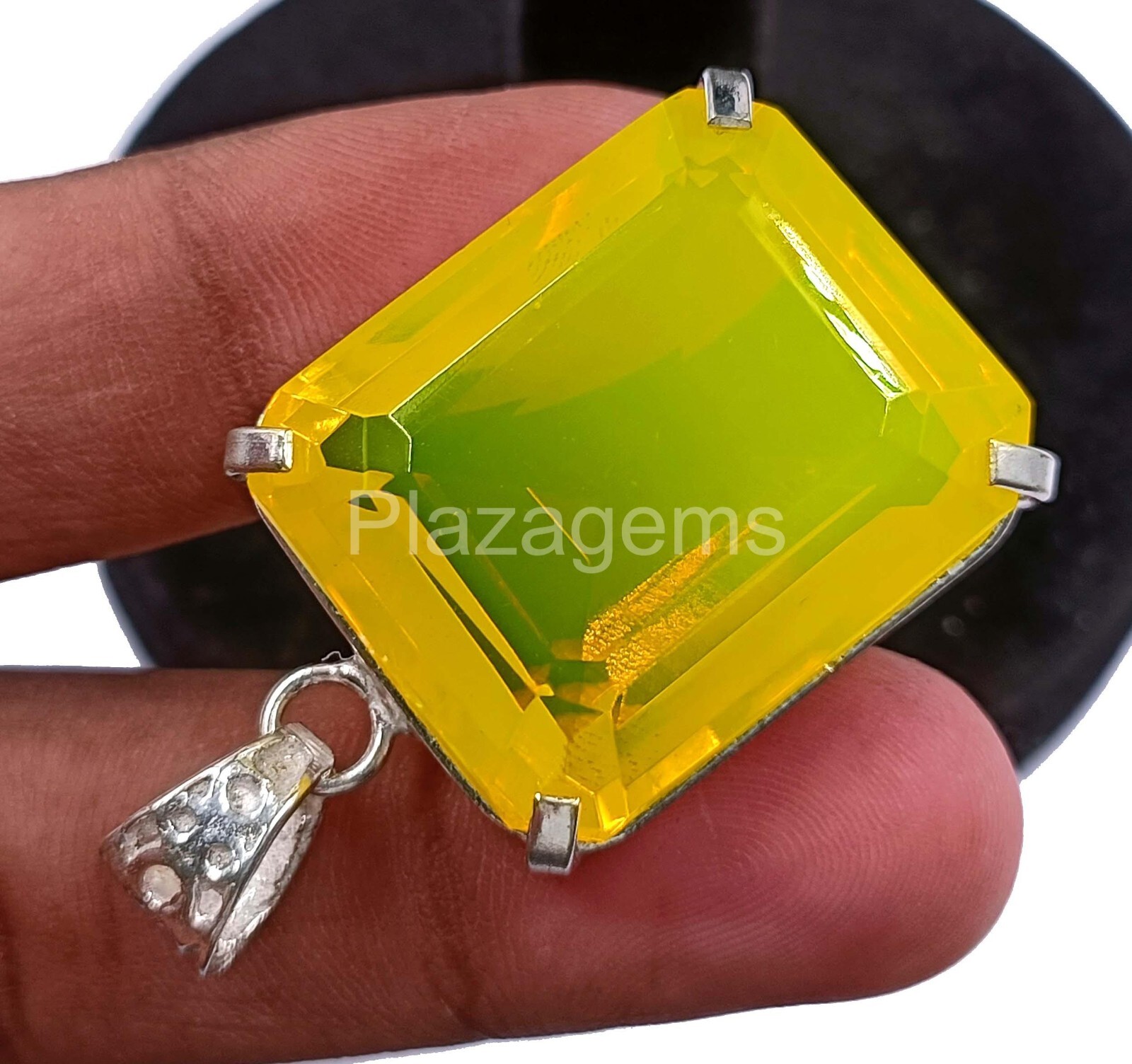 NATURAL 101.60 CT EMERALD 925 STERLING SILVER YELLOW OPAL PENDANT FREE CHAIN 4HK