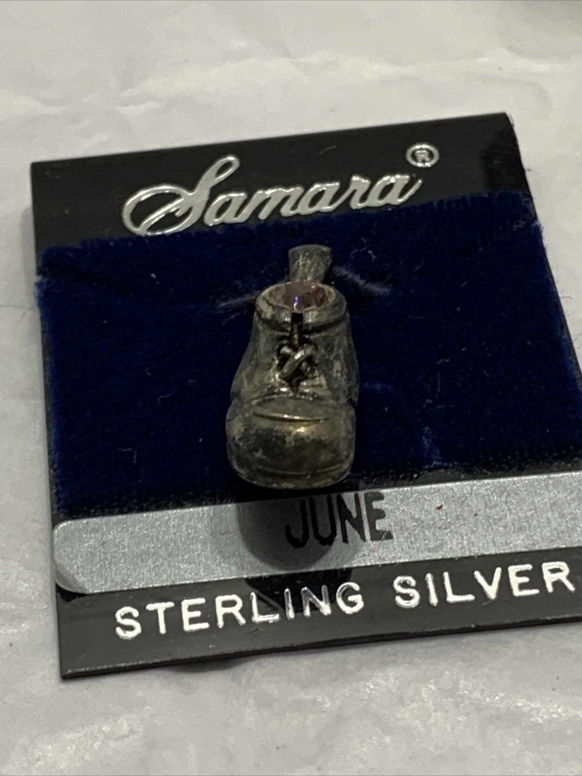 Vtg 90s Sterling Silver Birth Month June Crystal 1” Baby Shoe Charm