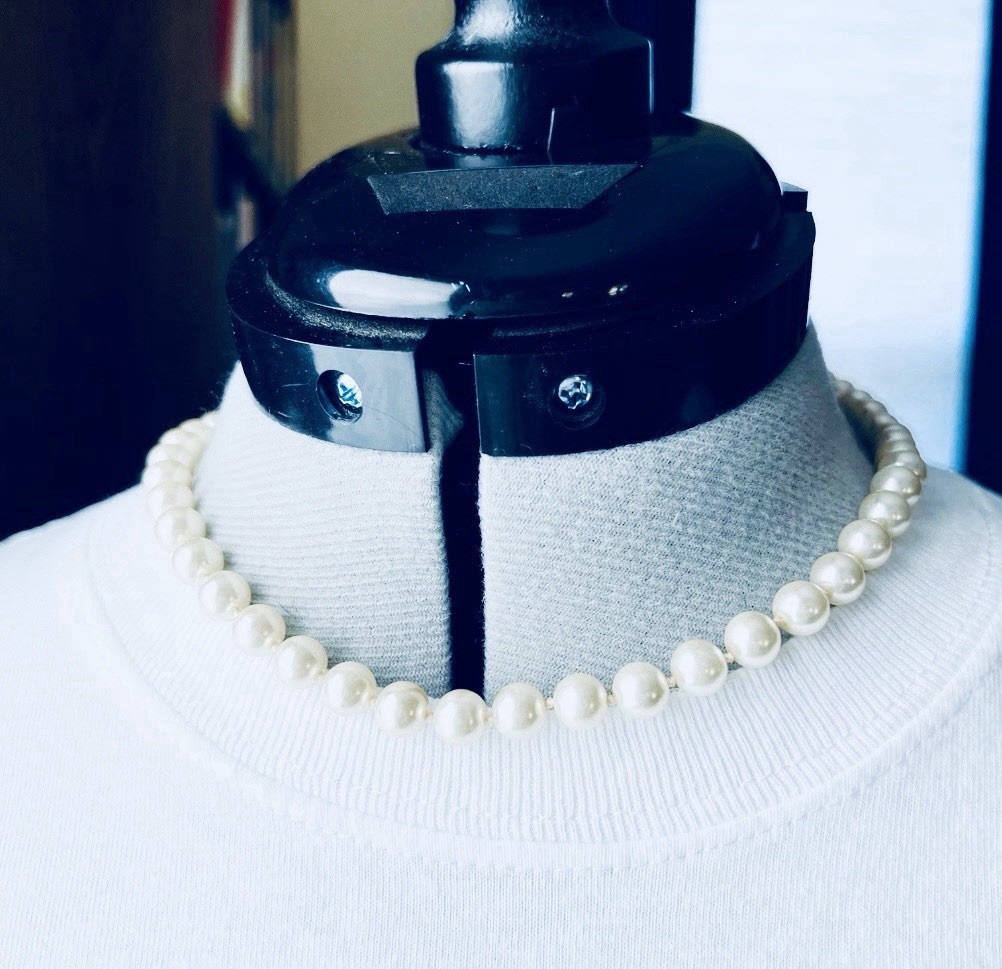 Estate Vintage Classic Knotted Faux Pearl Necklace, 18.5”