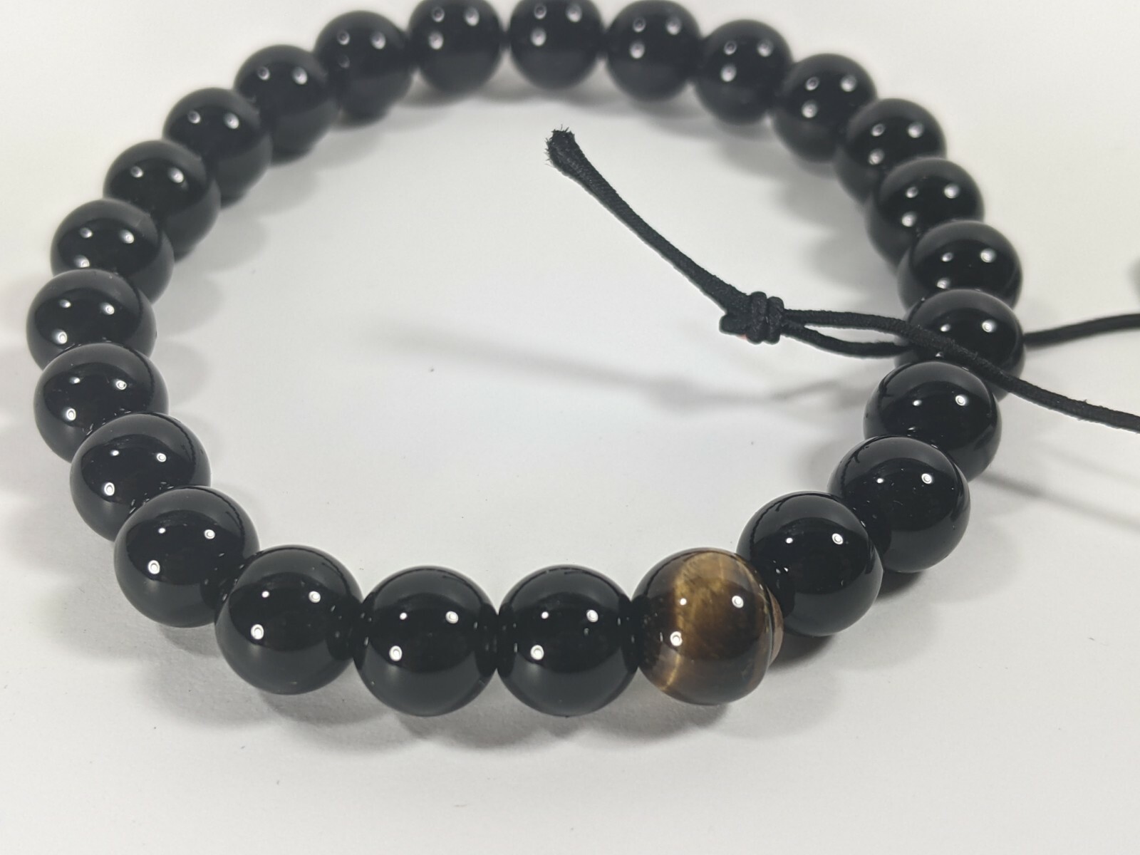 LIV Stephen Oliver 8mm Black Onyx & Tiger Eye Spiritual Bead Bracelet 8″ Long