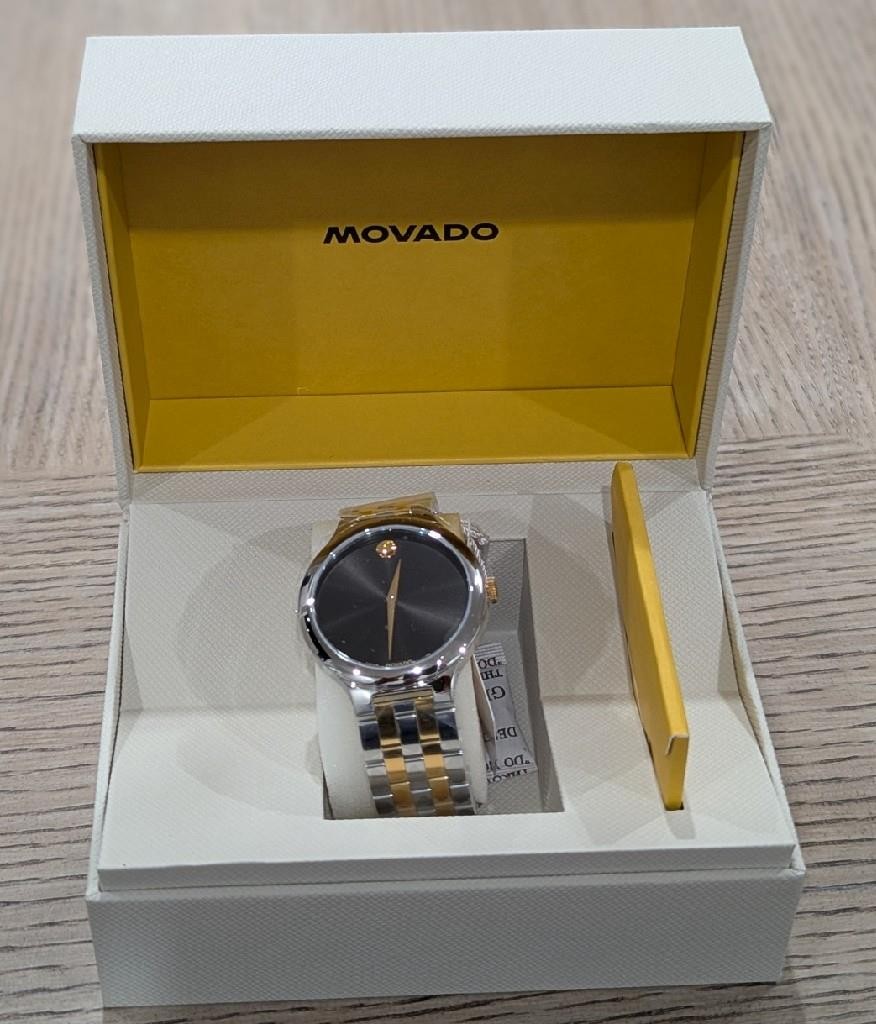 $1195 Mens Movado “Veturi Museum Dot” Bracelet Watch Silver/Black 44mm