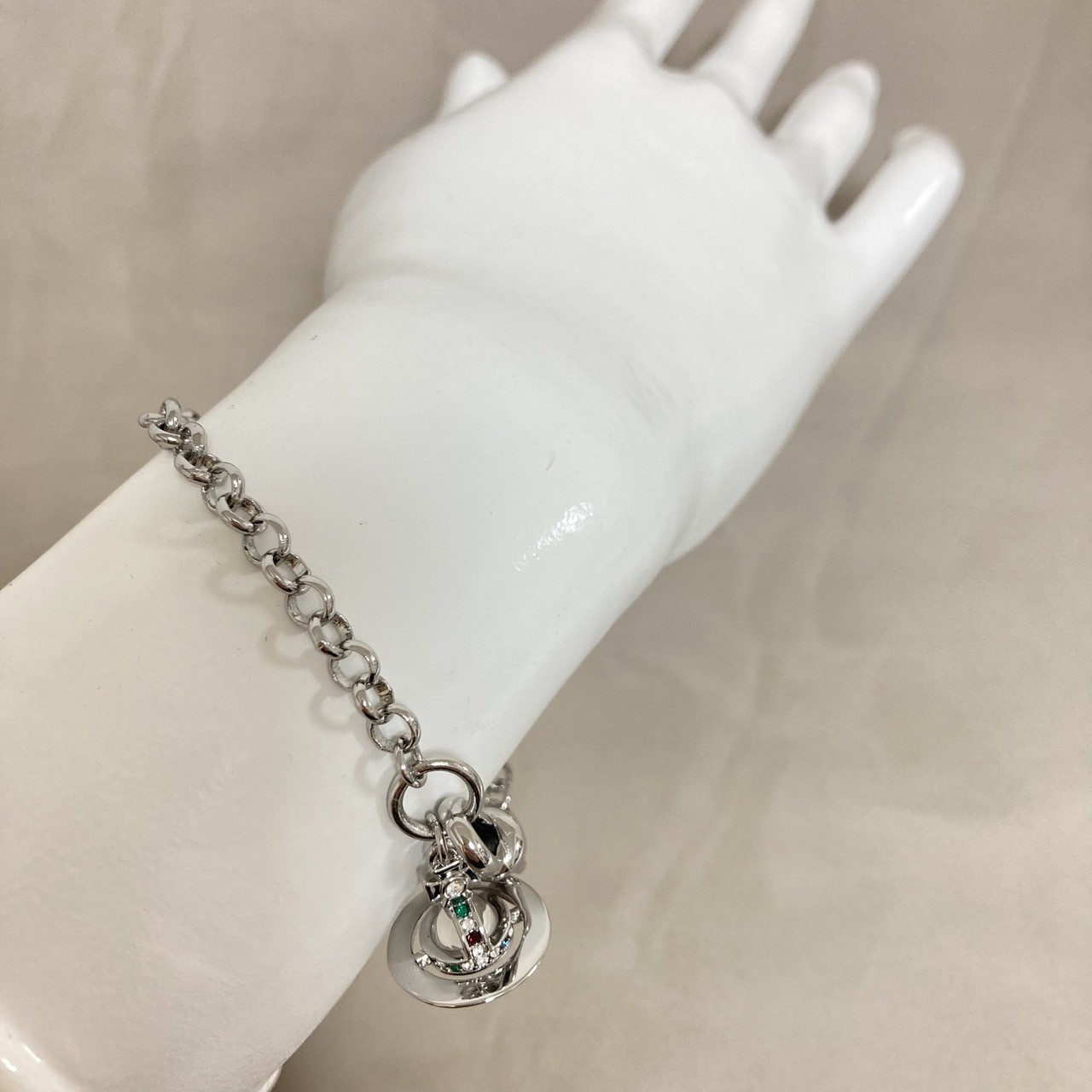 Vivienne Westwood Bracelet Petite Orb 17cm Silver Clear w/Pouch NO BOX