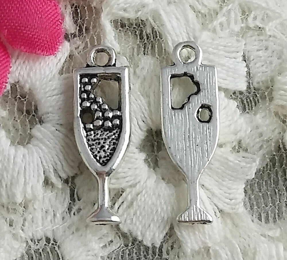 Free Ship 100 pcs Antique silver Wine Glass charms 20X7mm H-3372
