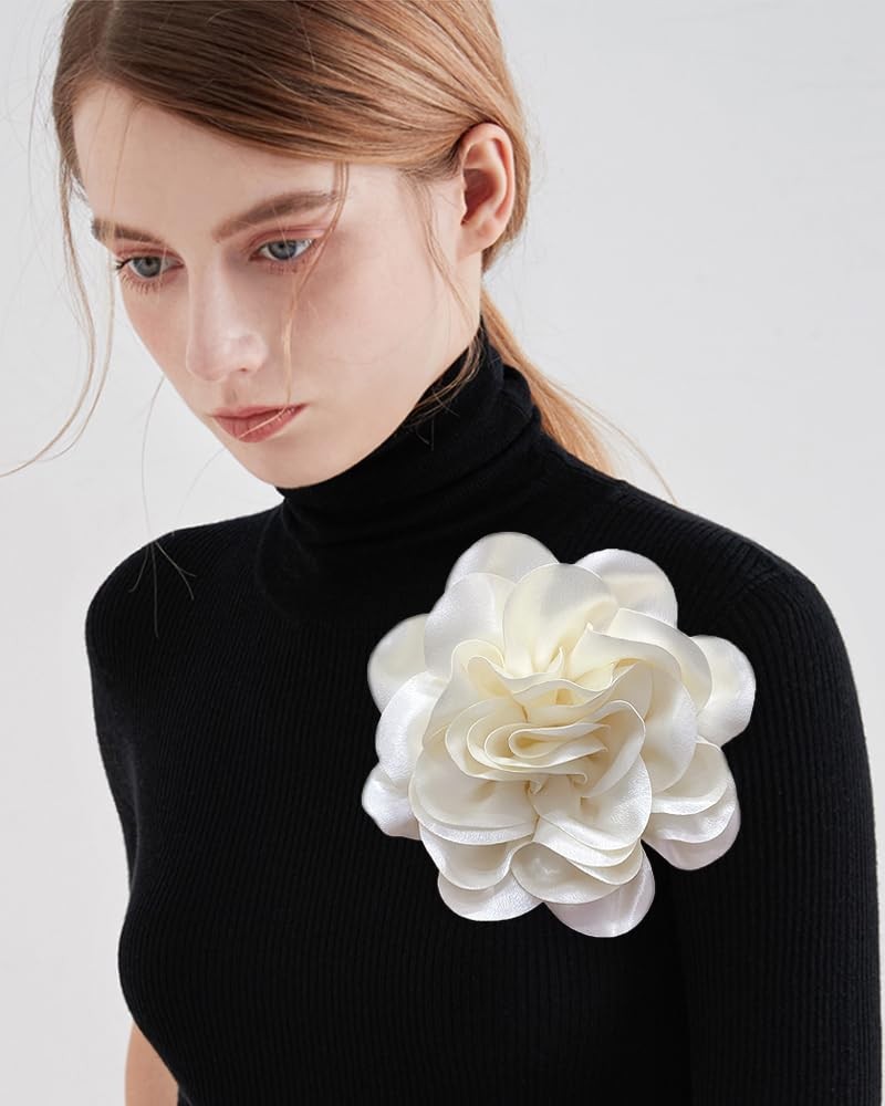 Satin Fabric Rose Flower Extra Large Big Brooches Lapel Pins Silk Camellia Ov…