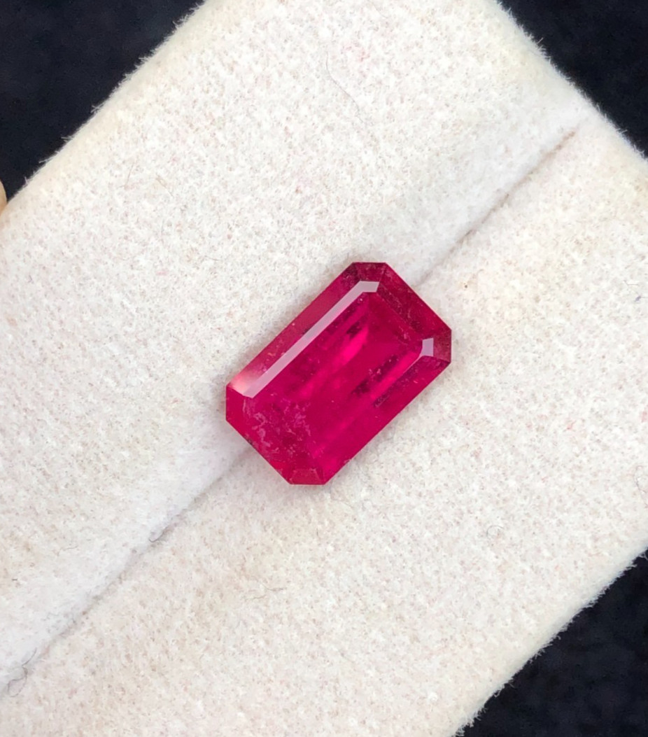 2.1 Carats Natural Rubellite Tourmaline , Emerald Cut, Hand Faceted