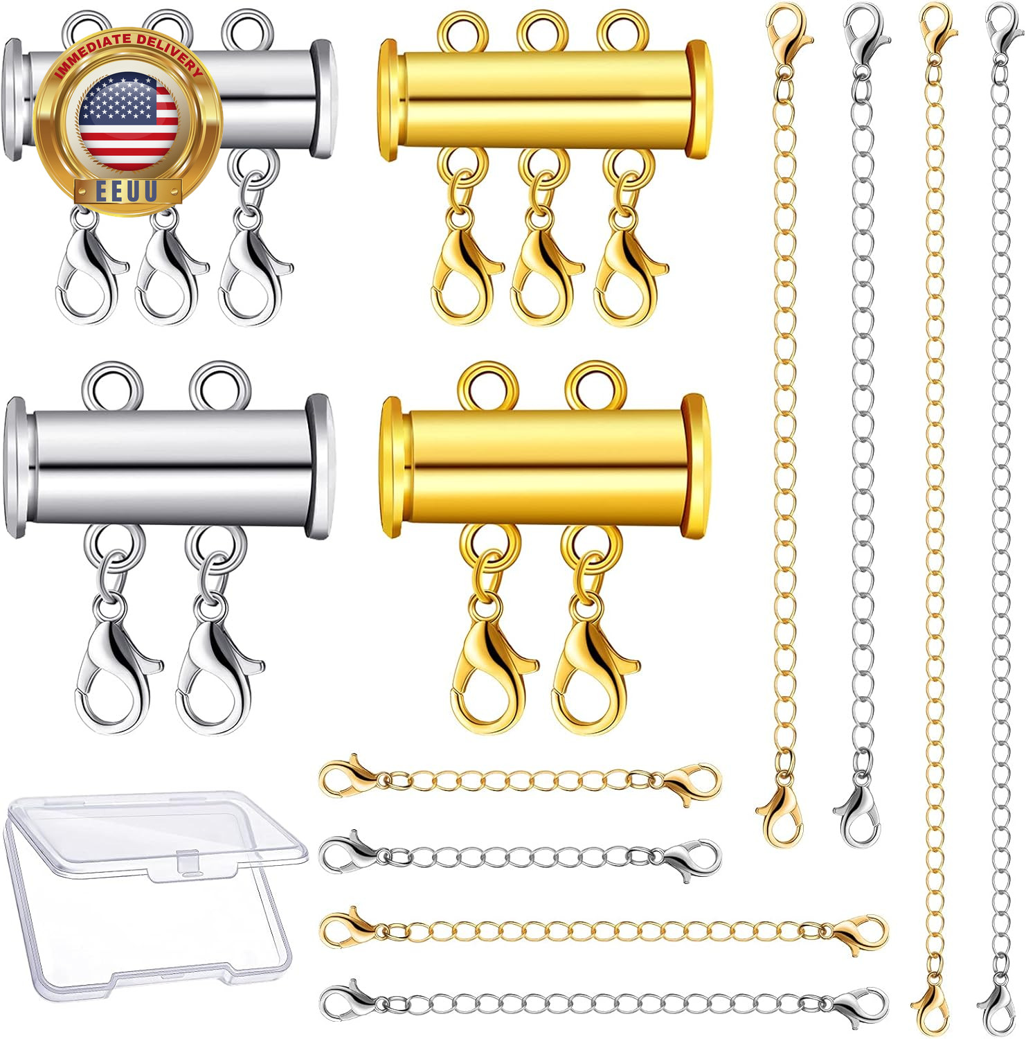 12 Pieces Necklace Layering Clasp Multiple Necklace Connector Slide Clasp and Cl