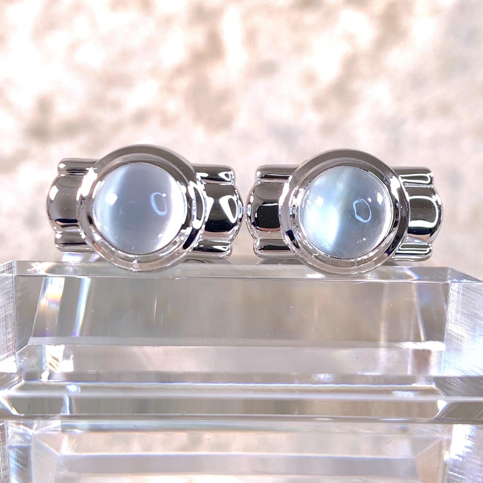Alfred Dunhill Cufflinks Silver Moonstone with Case